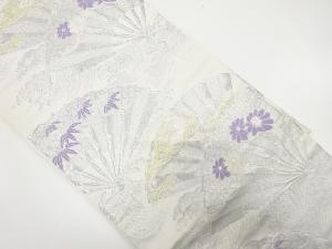 アンティーク　案扇に荒波・花・古典柄織り出し袋帯（材料）